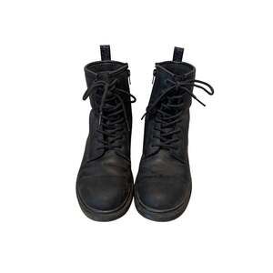 Dr Martens 1460 Serena Mono Women 7 Black Leather Faux Fur Combat Boots Side Zip